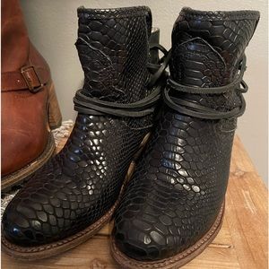 freebird Black Snake Embossed Leather Ankle Boots